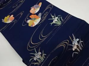 流水に鴛鴦・菖蒲模様織出し名古屋帯